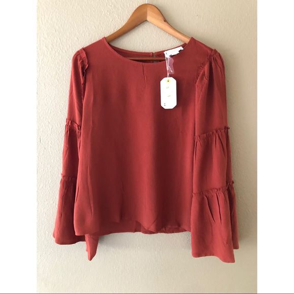 Rust ruffle long sleeves top - Picture 3 of 3